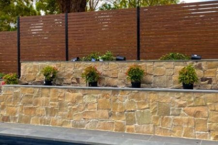 PPM Natural Stone backyard swimming pool retaining wall
